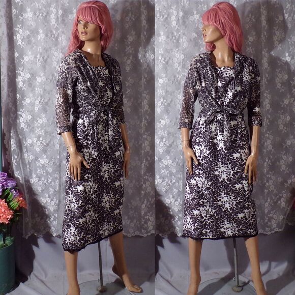 Vintage 60s Dress & Jacket 1960s Black and White Retro Summer Cotton Size Small - Picture 1 of 10